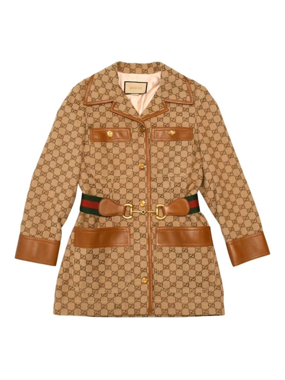 Gucci Jacket GG Canvas Button Web Stripe Glitter Brown